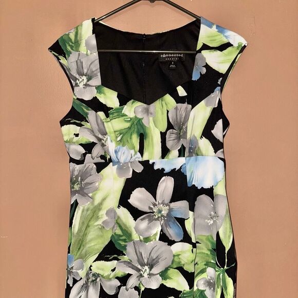 Connected Apparel Petite Green Floral Sheath Dress - Size 8 - Picture 6 of 6